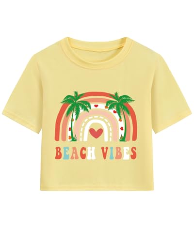 Image of DDSOL Girls Crop Tops Summer Palm Tree Sunset Beach Shirt Hawaii Short Sleeve Tropical Tshirts for Teen Girl 6-14 Years