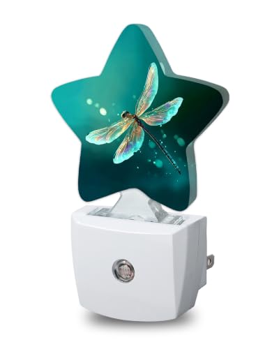 Image of Dragonfly Star Night Light Plug in, Decorative Night Light for Kids Room Nursery Bedroom, Soft Glow Sensor Lamp for Hallway Bathroom, Compact Energy Saving