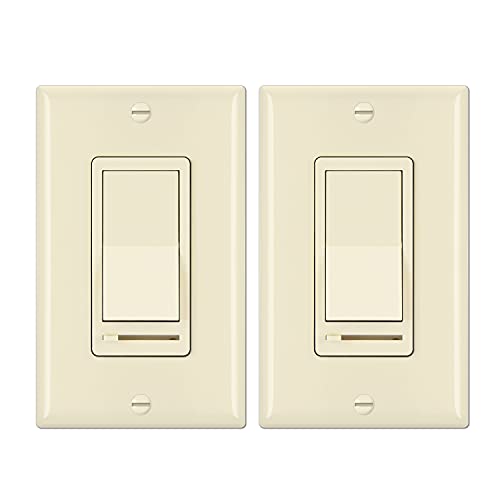 Image of BESTTEN 2 Pack Almond Dimmer Wall Light Switch, Compatible with Dimmable LED, CFL, Incandescent and Halogen Bulb, Single Pole or 3-Way Dimmer Switches, 120VAC, Decorator Wall Plate Included