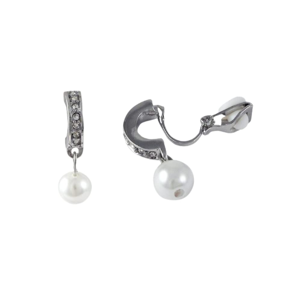 Isaac KieranRhodium Finish Faux Pearls and Crystals Clip-On Earrings