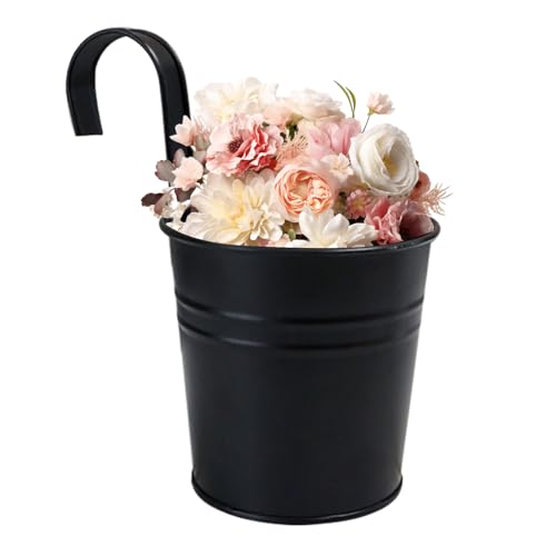 Hogvinnatil plantador de cubo de hierro de metal, plantador de balcón - plantador exterior colgante con ganchos desmontables | Accesorios de plantas robustos, titulares de fresas para el hogar,