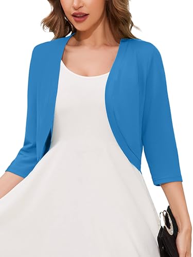 Image of Women's 3 /4 Sleeve Open Front Cardigan V-Neck Knit Cropped Bolero Shrug Sweater for Women