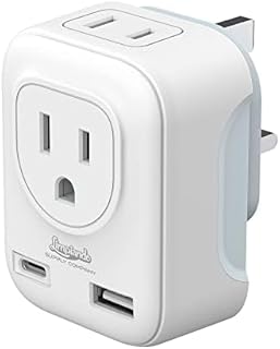 UK Ireland Hong Kong Plug Adapter, International Travel Adapter (from a Canadian Company) with USB and USB-C Charging Ports, Power Outlet Wall Charger for Canada to UK Singapore Malaysia (Type G)