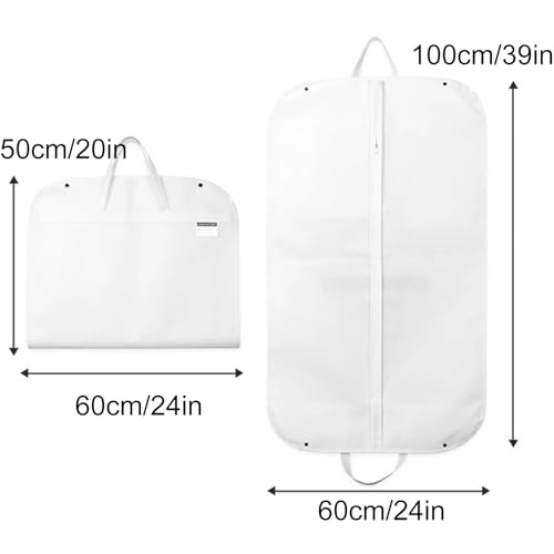 2 Suit Bags for Closet Storage Hanging, Lightweight Zipper Garment Bag, Plastic Breathable, Suitable for Business Trips(White)2