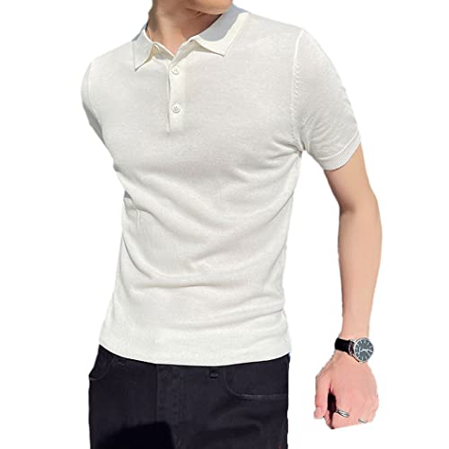 Polo homme anti transpiration en soie glacée tricoté blanc coupe ajustée