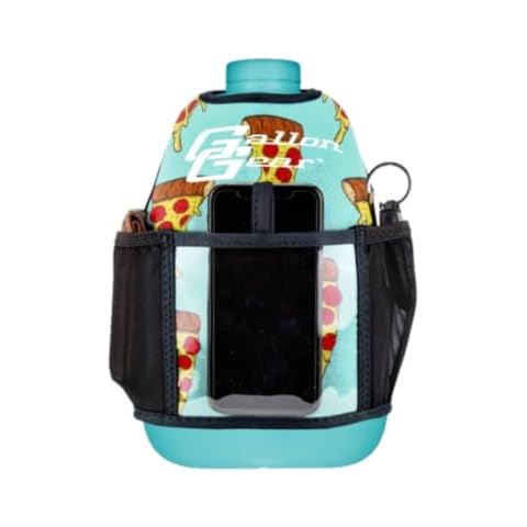 Gallon Gear 1 Gallon Large Water Bottle - BPA Free Plastic, Reusable Water Jug - Hydration Water Bottle for Men and Women - Gym, Sports, Training & Fitness (Black w/Pizza Cover) Cover