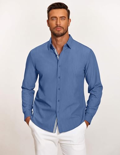 COOFANDY Mens Casual Button Down Shirt Untucked Long Sleeve Stretch Denim Dress Shirt - Image 3