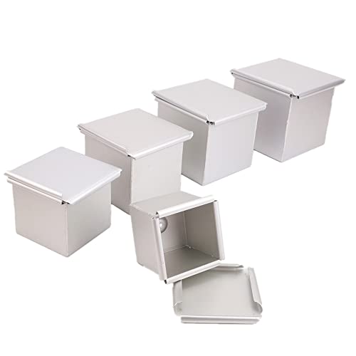 6 7 8 9 10cm Square Cube Smooth Nonstick Leaky Anodizing Aluminium Bread Box Mold with Lid Cake Toast Maker DIY Bakeware (1 Set (6 7 8 9 10cm))