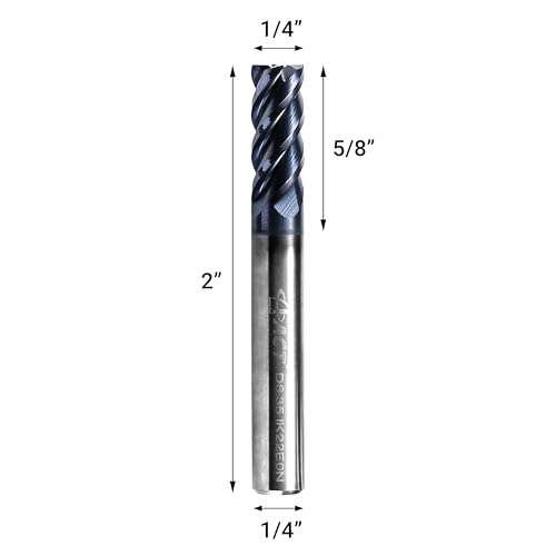 Image of ACCUCUT I4KES 1 /4 inch Carbide Square End Mill- 4 Flute Milling Bit Set for Steel, Forge Hardened Steel, Copper, Alloys & Materials < HRC 50 - AlTiCrN Coating CNC Router Bit, 45 Degree Helix (5 pcs)