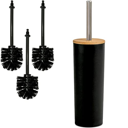 Hausfelder Juego de escobillas de inodoro - Negro con 2 cepillos de repuesto - Escobillas de inodoro de plástico de madera (negro) Cover