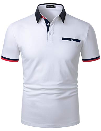 AIOIDI Polo Hombre Manga Corta Colores Contraste Deporte Casual Trabaja Verano T-Shirt con Bolsillo,A-Blanco,M Cover