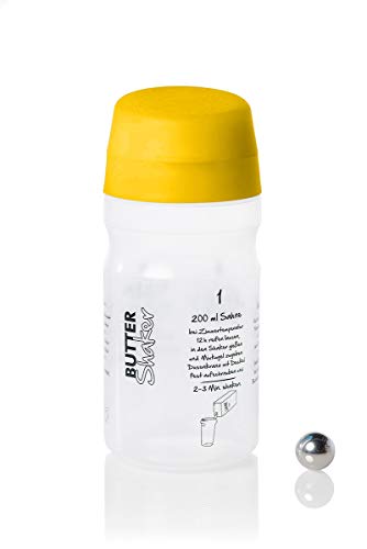 Butter-Shaker (GELB) 325ml Macht aus Sahne köstliche Butter und Buttermilch in 2 Min viele Geschmacksrichtungen möglich Patentiert Made in Germany