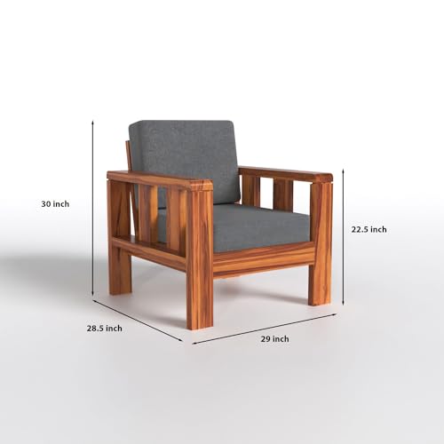 Image of Sheesham Wood 1 Seater Sofa Set with Cushion for Living Room, Office, Sofa 1 Seater Sofa Wooden Sofa Set in Natural Teak Finish