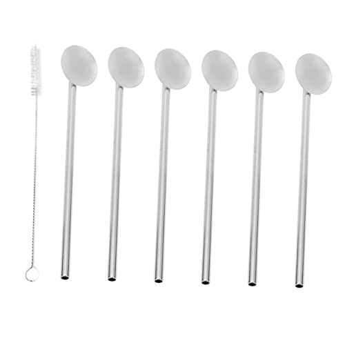 CIYODO 7pcs Stainless Steel Straw Spoon Stir Spoon Cocktail Stirring Spoons Tea Coffee Drinking Straw Coffee Stirring Straws Stainless Straws Reusable Bar Spoon Straw Mixing Spoons Silver