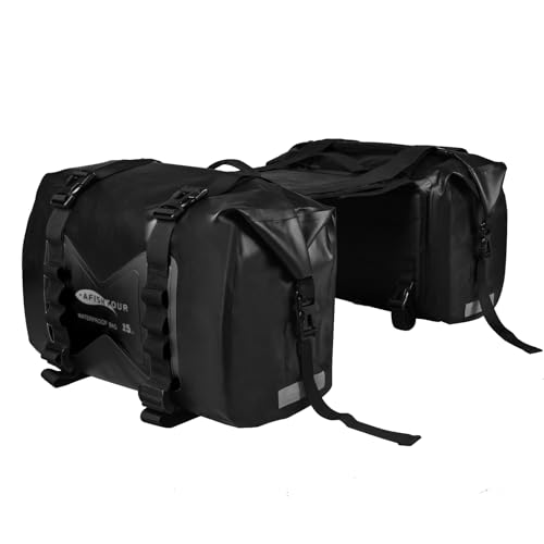AFISHTOUR wasserdichte Motorrad-Satteltasche 30L Reisegepäcktasche für Motorradreisen Motorrad-Seitentasche Abnehmbare Tasche (Schwarz 2er-Pack)