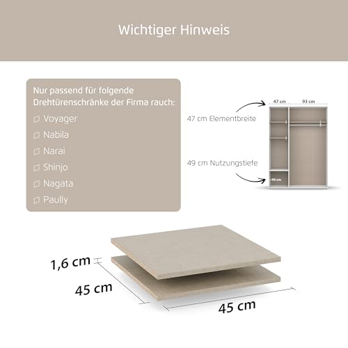 Rauch Möbel ZUBEHÖR, Einlegeböden, 2er-Set, für Drehtürenschränke von Rauch mit Einer Elementbreite von 47 cm, Farbe Texline Leinenoptik, Maße 45x1,6x45cm