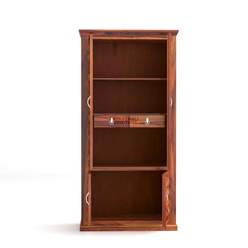 Image of Diamond Solid Sheesham Wood Wardrobe for Bedroom Modular Wooden Wardrobe Space Saving with 2 Door & 2 Drawer /Storage Rack Clothes Almirah Cupboard for Bedroom (Honey Finish)