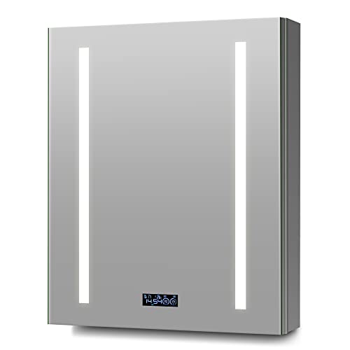 Bathlink Medicine Cabinet With Lights, Lighted Medicine Cabinet With Clock, Led Lights Medicine Cabinet With Mirror, 20"×26"×5", Temperature&Time Display, Defog, Adjustable Light, Right Hinge I #TOP6