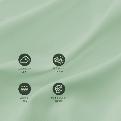 Image of Light Sage Green Fitted Sheet,Queen Size Fitted Sheet with Deep Pocket 18 inch,Ultra Soft & Breathable FittedSheet Easily Fits 18 inch to 24 inch Mattress