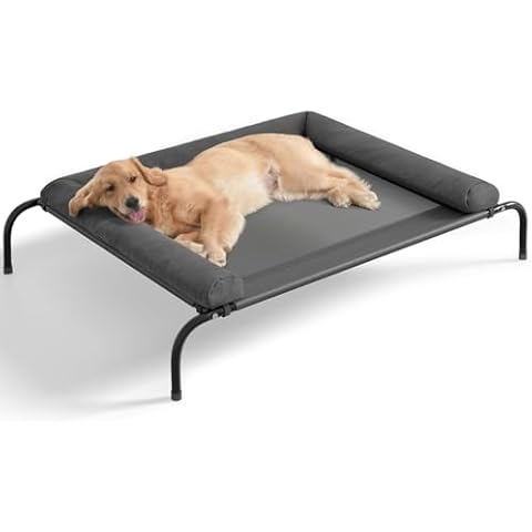 WESTERN HOME Cooling Elevated Dog Bed for Large Dogs, Portable Indoor & Outdoor Raised Dog Bed with Breathable Mesh, Chew Proof Pet Hammock Cots with Removable and Waterproof Bolsters Cover