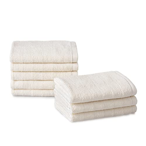 Welhome James 8 Piece Cream Bathroom Towels | Soft & Absorbent Stripe Textured Cotton Towels for Bathroom | Quick Dry