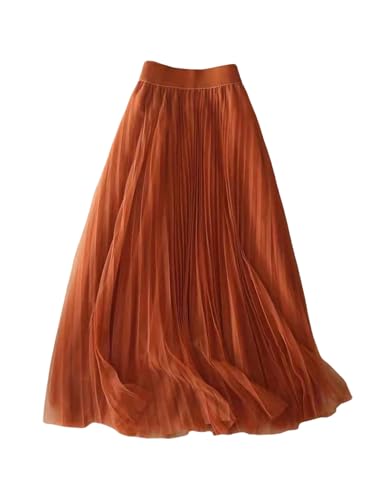 SHENHE Women's Tulle Skirt Mesh Pleated Layered A Line High Waist Elegant Flowy Long Skirt