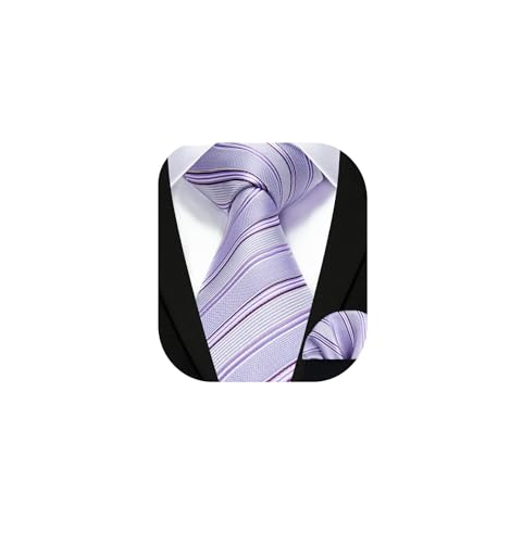 Image of HISDERN Mens Tie Striped Ties and Handkerchief Set Business Formal Woven Pocket Square Wedding College Stripe Necktie