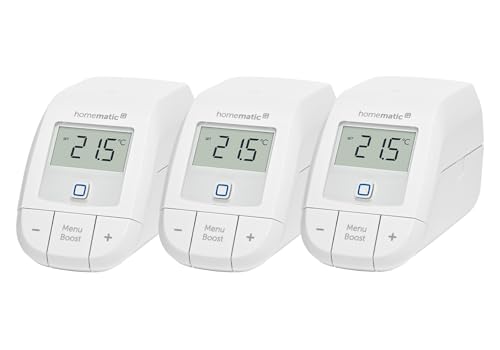 Homematic IP 3er Set Smart Home Heizkörperthermostat – Basic, digitaler Thermostat Heizung, Steuerung per App, Alexa, Google Assistant, einfache Installation, Energie sparen, 156541A0