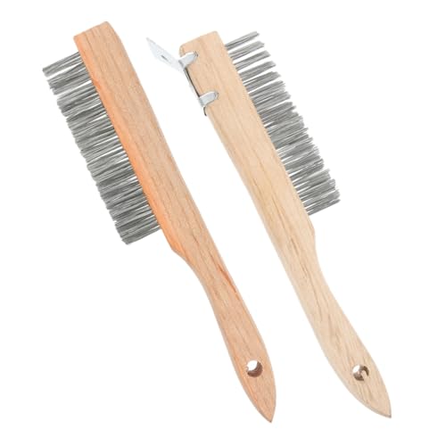 Toyvian 2個 ワイヤーブラシ 錆落とし用 木柄付き 耐久性鋼線ブラシ 工業用清掃 自動車 船舶メンテナンス対応 錆 塗装除去用 設計握りやすい