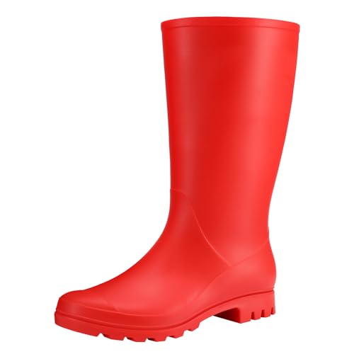Asgard Women’s Tall Rain Boots Waterproof Knee High Rainboots Rubber Garden Boots, Matte Red, 38