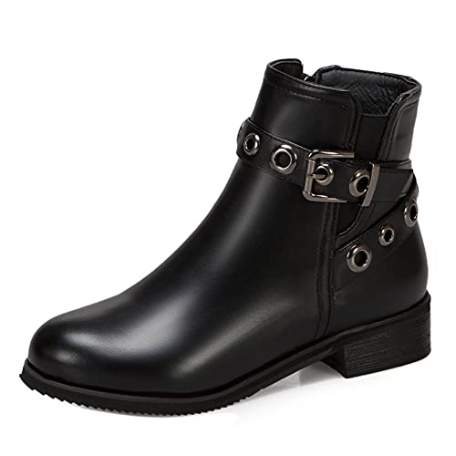 COOLCEPT Femmes Bloc Bottines Fermeture Éclair Bottes Courtes Bureau Bottes Chelsea Bout Rond Bottes Motard Black Taille 45Asian Cover