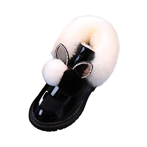 Kids Girls Ankle Boots Toddler Faux Furry Warm Winter Shoes Soft Sole Anti-Slip Walking Shoes Baby Comfort Snow Boots (Black, 7 Toddler)