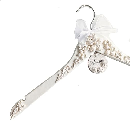 Personalized Pearl White Wedding Dress Hanger, Floral Relief Hand-Painted Bride Hanger, Suitable for Ivory, Cream, Beige Wedding Dresses, Personalized Bride Gift
