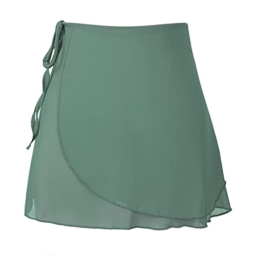 inlzdz Falda de Ballet Danza Latino Tango Rumba Moderno Baile para Mujer Moda Cintura Alta Vestido Corta Volantes Traje de Danza Adultos C Verde M