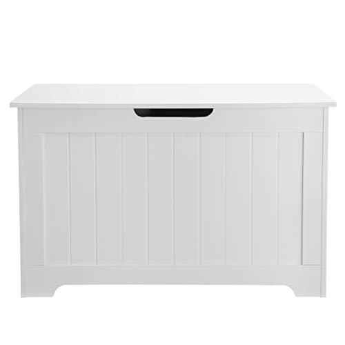JungleA 30 Inches Wooden Storage Bench Toy Chest 150L Storage Space Toy Box Chest Ottoman Bench Foot Rest Seat for Bedroom and Living Room White
