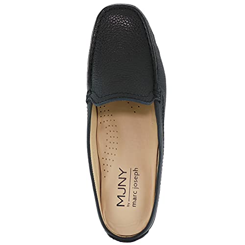 Marc Joseph New York Womens Casual Genuine Leather Flat Mules Sandals Closed Toe Backless Comfortable Lightweight Fashion Loafer With Venetian Detail Slip-On Slides Black Grainy 7 #TOP5