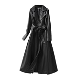 Manteau en cuir pour femme : manteau trench en cuir décontracté moderne pour femme, veste en cuir pour femme, manteau long en cuir pour femme à nouer à la taille, peut être habillé de haut en bas comme vous le souhaitez. Passez sans effort de la journée décontractée à l'élégance du soir. Améliorez votre garde-robe d'hiver avec ce superbe manteau long en cuir, parfait pour les jours froids.