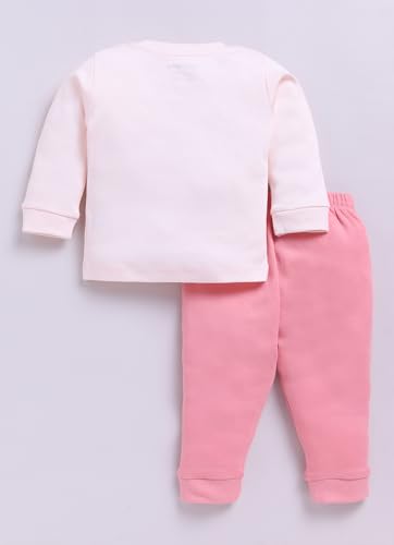 Image of Smart Baby Cotton Night Suit for Girls | Baby Girl Dress 6-12 Months Stylish | Full Sleeve Pajama Set with Strawberry Print and Aplic | Infant Nightwear & Kids Clothes