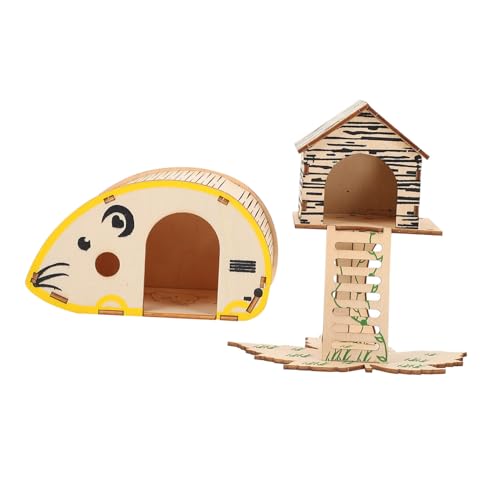 ノーブランド品 2個 ログハムスターのおもちゃ hamster toys ボウル ハムスターの別荘 ライナー フェレット マルチ 齧歯類 動物小屋 自然なペットの生息地の家 ペットの木の家 木製