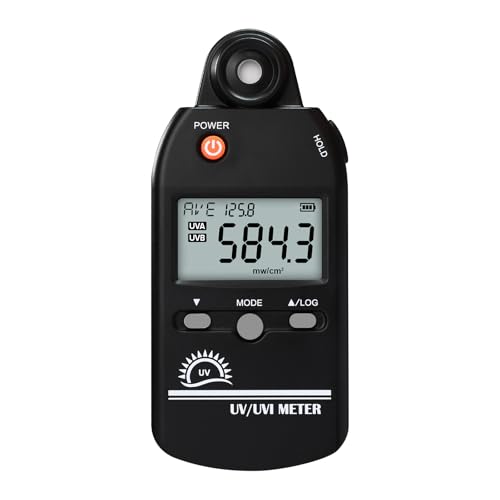JuviPerpric UV Meter, UV Index Meter, 280-400 nm Handheld Digital Radiometer UVA/UVB/UVI Meter, 0-5000 μW/cm² Measuring Range UV Light Detector for Reptiles