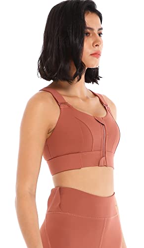 High Impact Sports Bra For Women,Zip Front Adjustable Strap Criss-Cross Back Padded Workout Yoga Bra Red, Large #TOP3