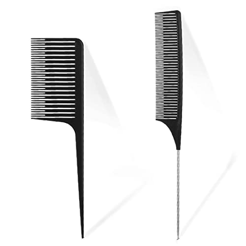 2 Pièces Peigne de Coloration Mise en Évidence, Rattenschwanz Kamm Stahl Spießente Kamm Haar Styling Kamm fürs Haar Schneiden Friseur Styling, Schwarz Cover