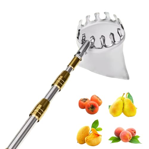 fruit picker, Stainless Steel Fruit Grabber Telescoping, Fruit Tree Picker Tool for Pear, Lemon, Orange, Apricot, Limes(3m)