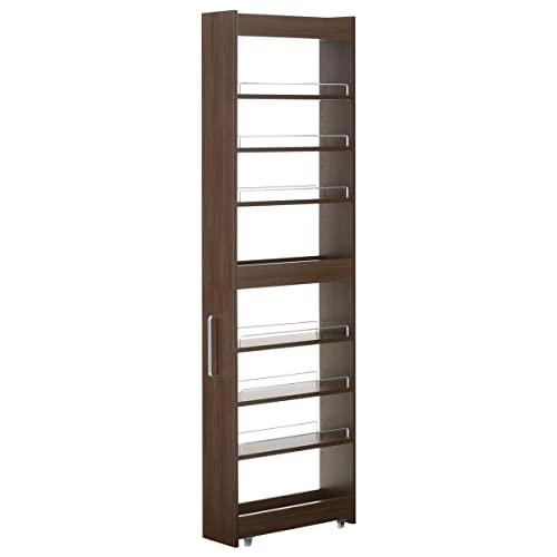 ぼん家具 すき間収納 日本製 キャスター付き 幅18cm ワゴン ハイタイプ ストッカー スリムラック 調味料ラック ウォールナット