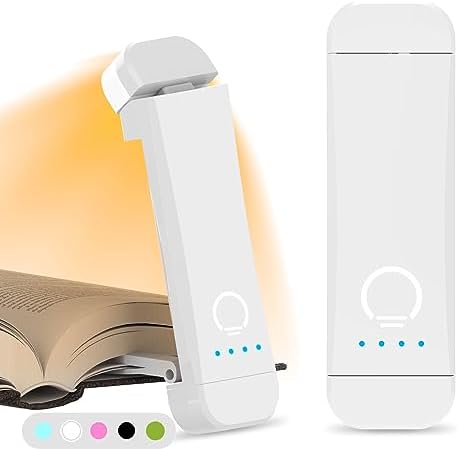 Book Reading Light,Silent Touch Books Lamp for Reading in Bed,Rechargeable Clip on Booklight with 3 Amber Colors & 7 LEDs Precise Dimming for Eye Caring Night Reading,Book Lovers,Kids,White