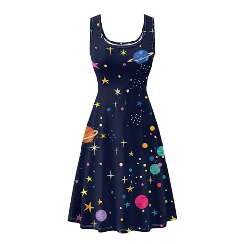 Image of Women Stylish Tank Dresses Sleeveless Round Neck Midi Casual Dress with Pocket for Summer