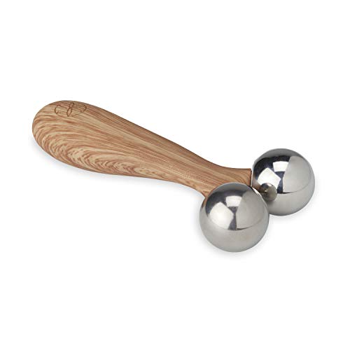 Gaiam Relax Face Massager Roller | Cold Therapy Facial Roller | Ergonomic Wooden Handle with Stainless Steel Easy-Glide Massage Balls Reduce Inflammation & Puffiness, Multicolor