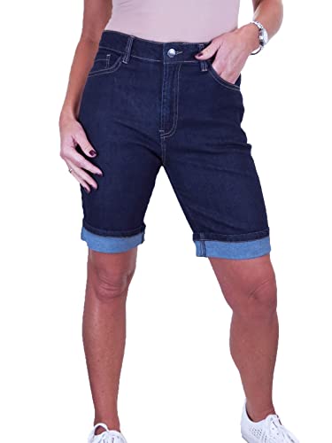Shorts Vaqueros Elásticos para Mujer con Puños Doblados Índigo Azul Oscuro 38-50 (40) Cover
