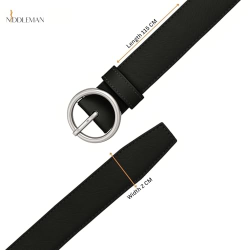 Image of NDDLEMAN Women's Vegan Leather Belt with Round Silver Metal Buckle | Matte Finish | Premium Stitching | Casual & Formal Wear