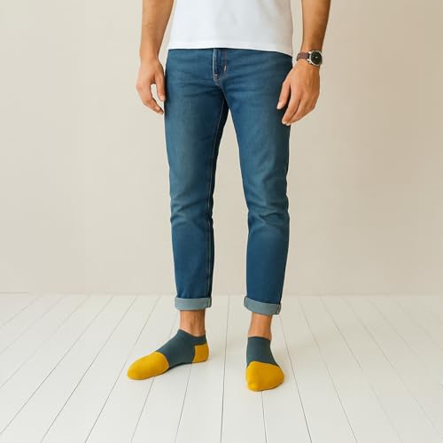 Image of MOMISY Men's Premium Cotton Cushion Ankle length Socks, (Multicolor) Pack of 5 (Free Size)